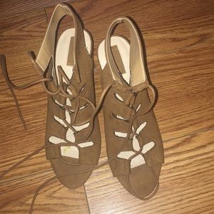 Tan laced up heels